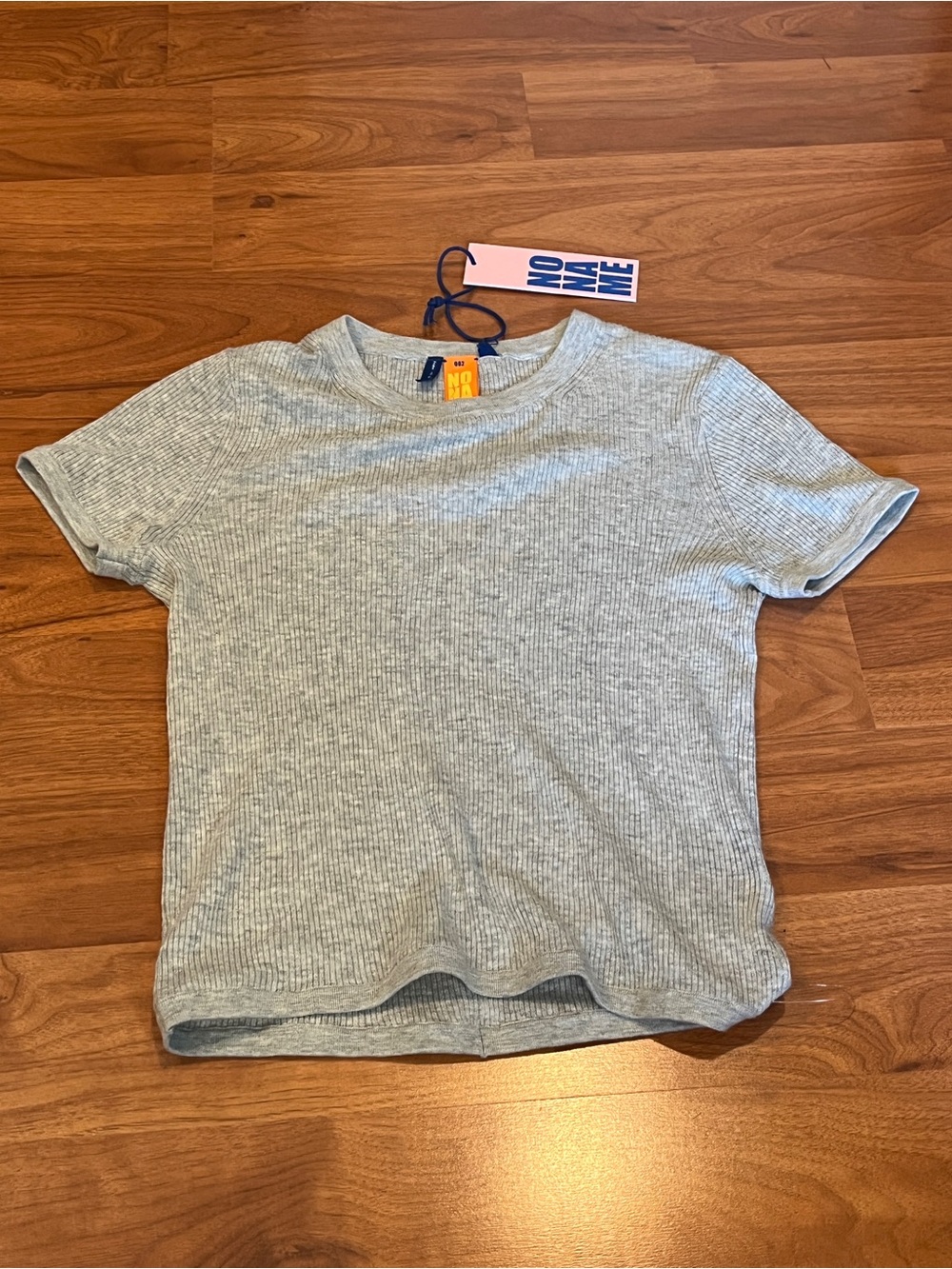 No Name Grey Ribbed Cropped 100% Cotton Tee - Size S - NWT
